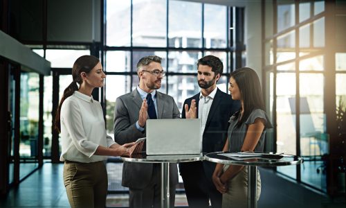 I think its time to expand. Shot of a group of businesspeople me Shot of a group of businesspeople meeting in the office.